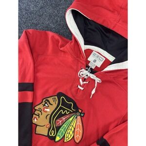 CCM Chicago Blackhawks Lace Up Hoodie‎ NHL Red Black Logo Hoodie S
